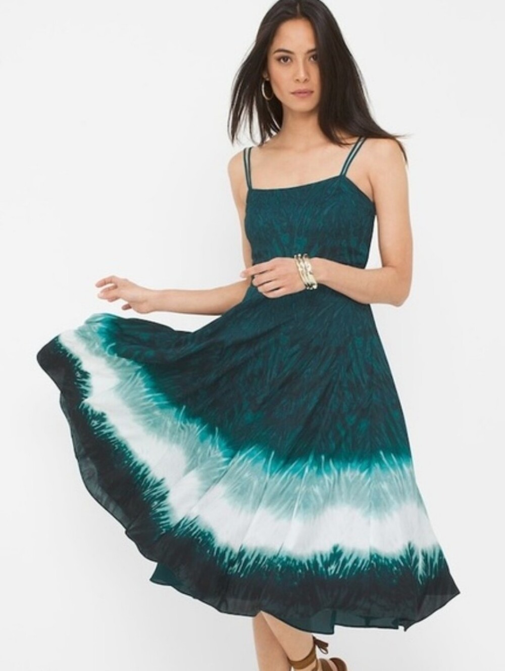 Women's White House Black Market Green Tie Dye Dipped Dress Sz 0